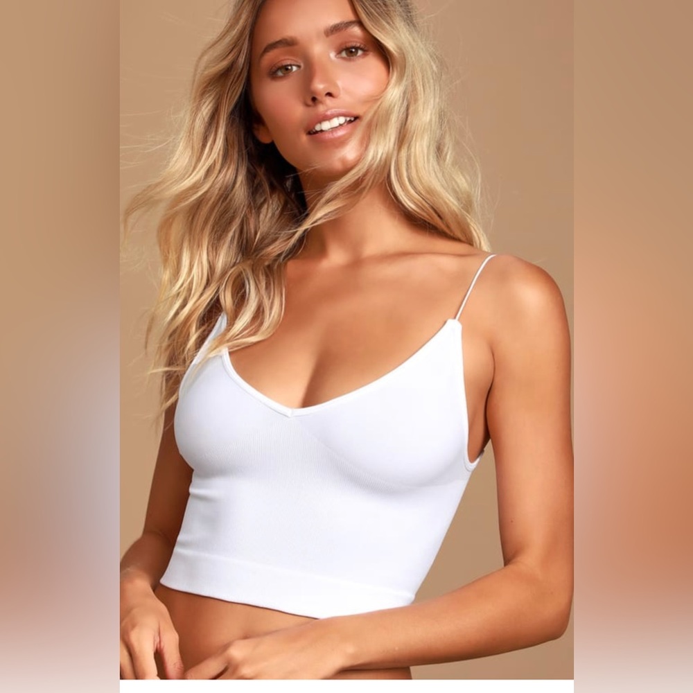 Free People Brami White Ribbed V-Neck Bra Top